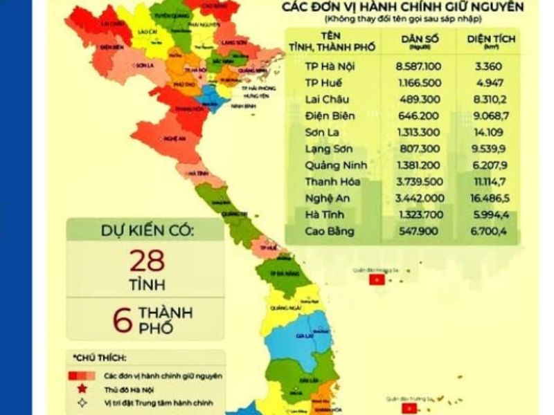 Danh sách các tỉnh sáp nhập: Bản đồ hành chính Việt Nam 2025