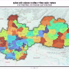 Bản đồ hành chính tỉnh Bắc Ninh full màu so le tương phản cao trên nền địa hình, phân biệt rõ 66 xã, 33 phường để tra cứu từng đơn vị
