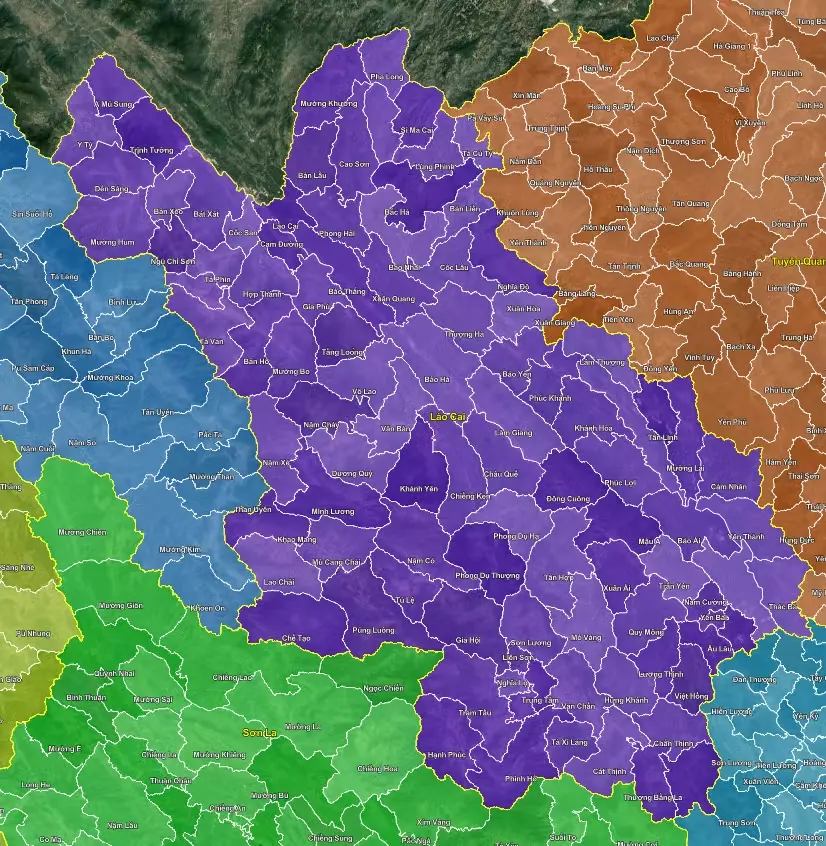 Lớp metadata không gian của tỉnh Lào Cai mới trong hệ tọa độ VN-2000, xuất GeoJSON, Shapefile, KML