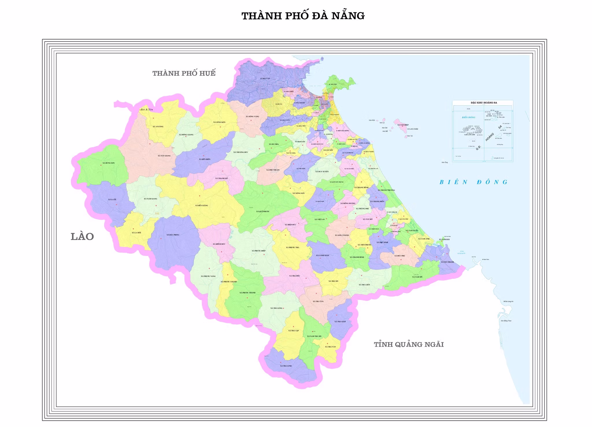 Bản đồ giấy Đà Nẵng full màu treo tường thể hiện tất cả 94 xã, phường, đặc khu sau sắp xếp, sáp nhập