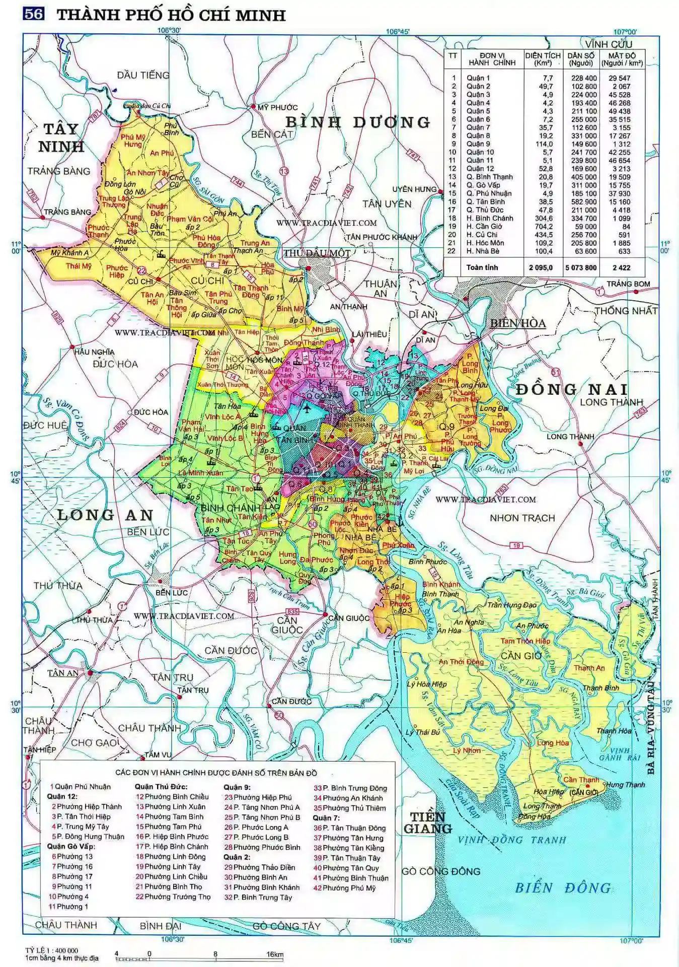 Bản đồ hành chính TP Hồ Chí minh cũ, trước khi sáp nhập đơn vị hành chính cấp tỉnh - cấp xã