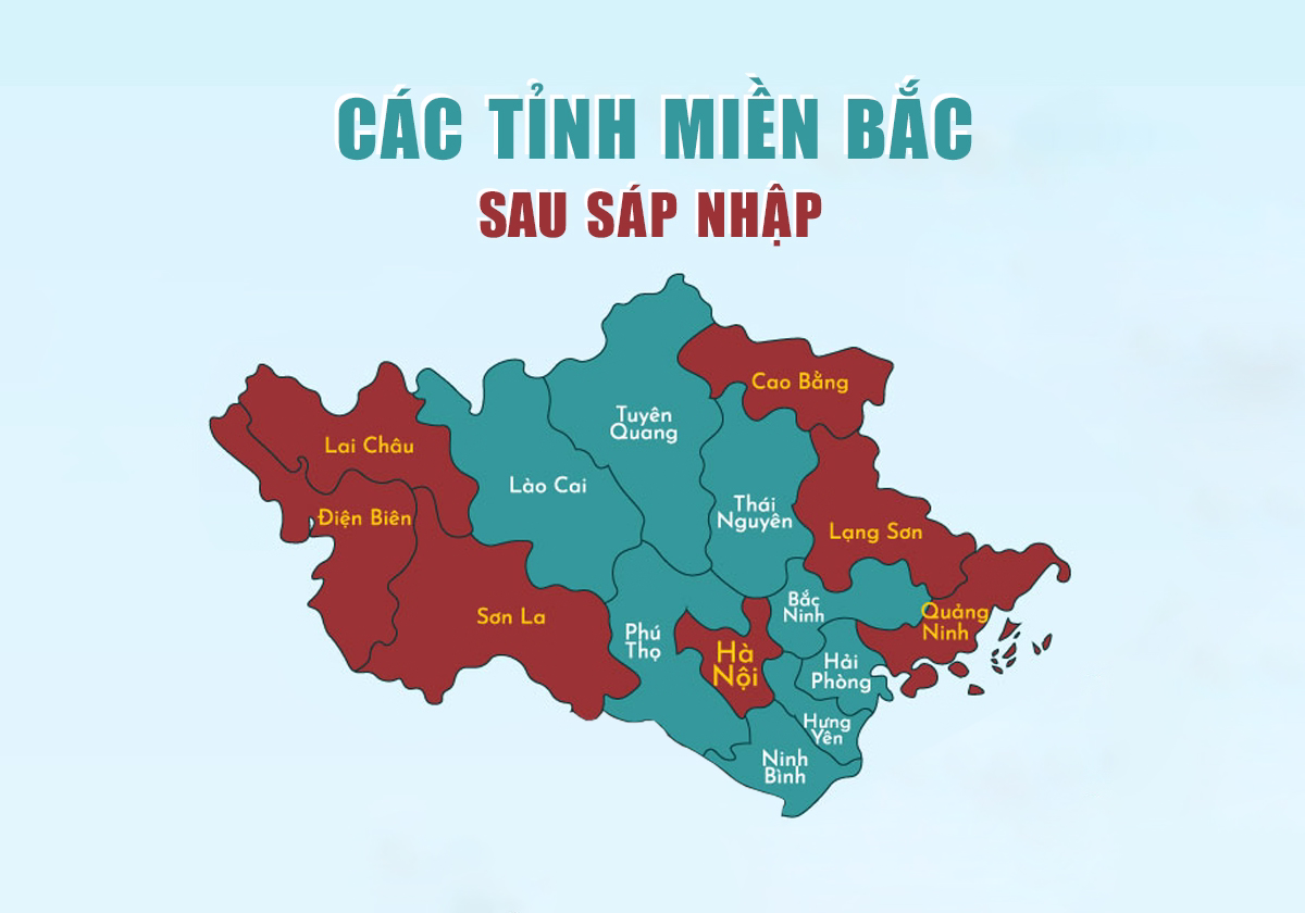Danh sách 15 tỉnh, thành phố của khu vực phía Bắc mới, sau sáp nhập dạng infographic phân vùng màu với tên từng đơn vị hành chính cấp tỉnh có hiệu lực từ 01/7/2025 theo Nghị quyết 202/2025/QH15