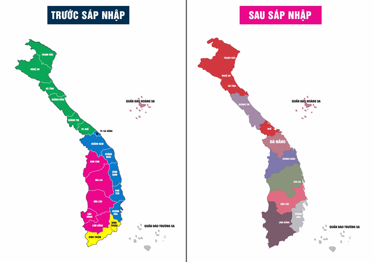 So sánh miền Trung trước và sau sáp nhập từ 19 tỉnh thành phố cũ xuống 11 tỉnh thành phố mới với 1.099 ĐVHC cấp xã